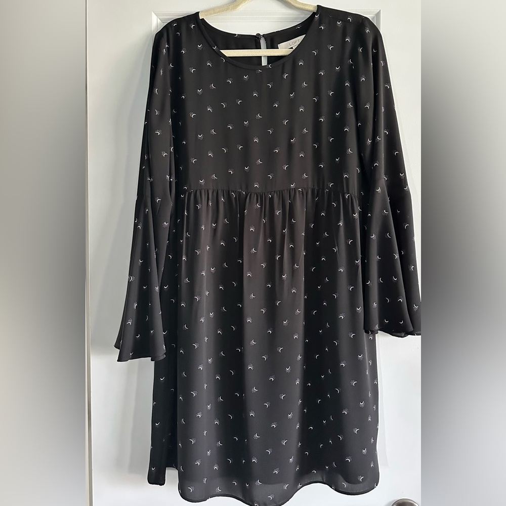 LOFT Black Long Sleeve Dress with White Pattern